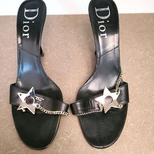 Dior Black and Silver Star and Chain Sandals